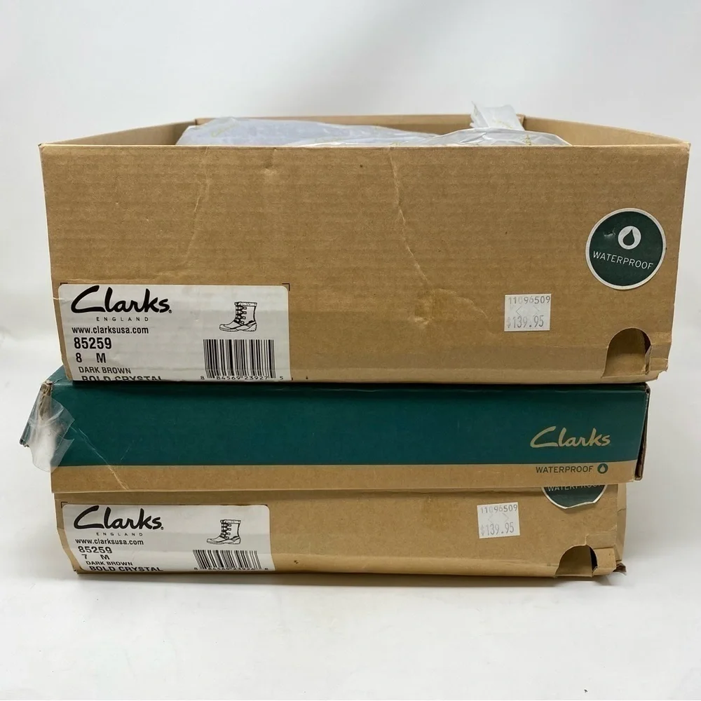 Clarks Bold Crystal Dark Brown Leather Shearling trimmed waterproof boots